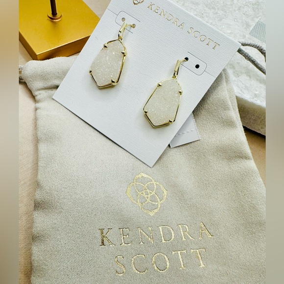 NEW! Kendra Scott Iridescent Drusy Alexandria Gold Drop Earrings - Picture 12 of 15
